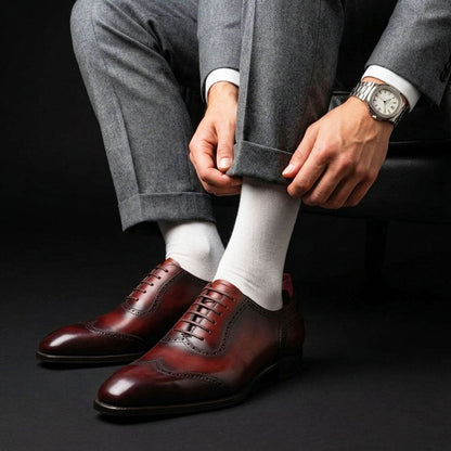 Mestre Genuine Brown Leather Wingtip Oxford Shoes