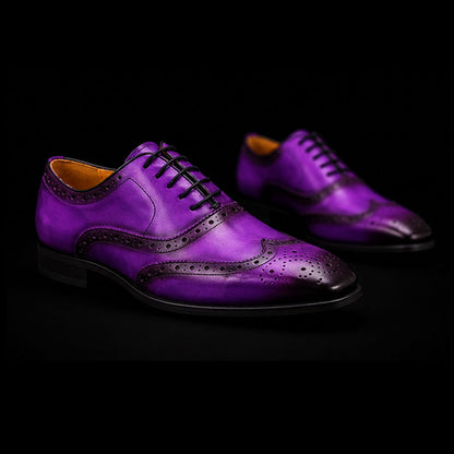 Riva del Garda Genuine Purple Leather Wingtip Oxford Shoes