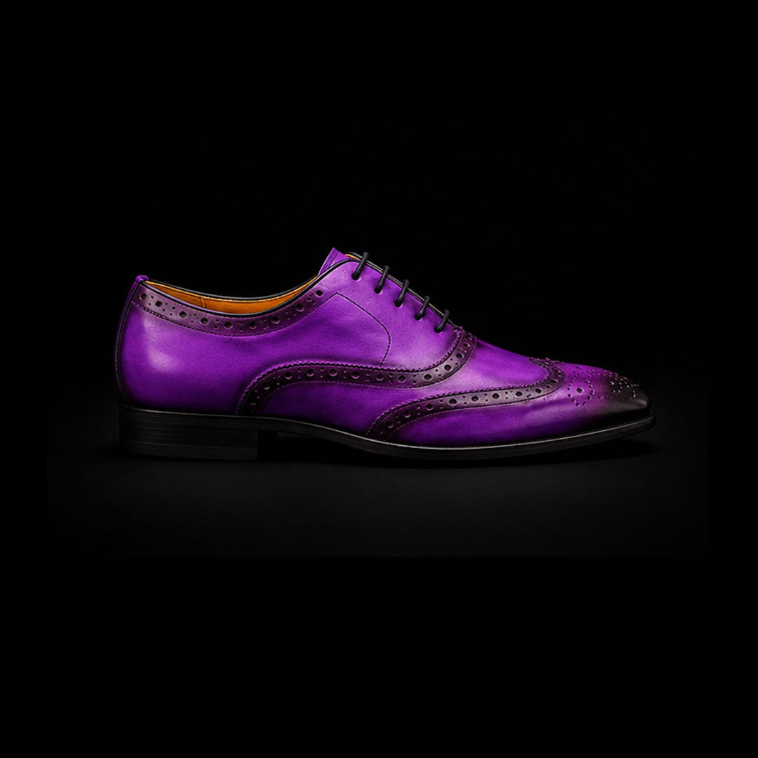 Riva del Garda Genuine Purple Leather Wingtip Oxford Shoes