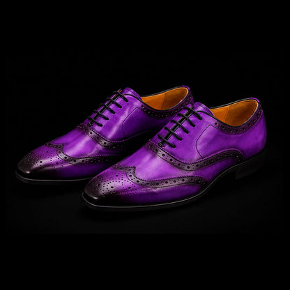 Riva del Garda Genuine Purple Leather Wingtip Oxford Shoes