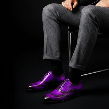 Riva del Garda Genuine Purple Leather Wingtip Oxford Shoes