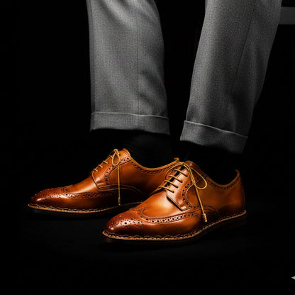 Bassano Genuine Tan Leather Wingtip Oxford Shoes