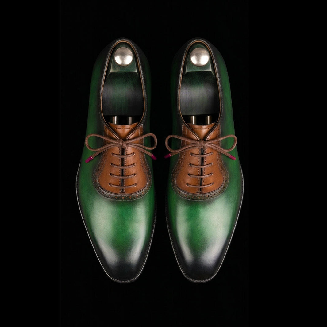 Parma Green & Brown Patina Leather Oxford Shoes