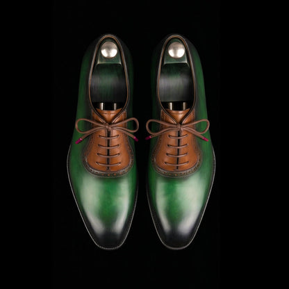 Parma Green & Brown Patina Leather Oxford Shoes