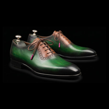 Parma Green & Brown Patina Leather Oxford Shoes