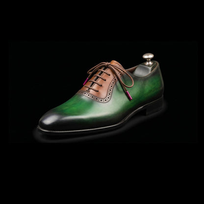 Parma Green & Brown Patina Leather Oxford Shoes