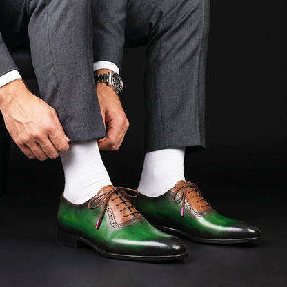 Parma Green & Brown Patina Leather Oxford Shoes