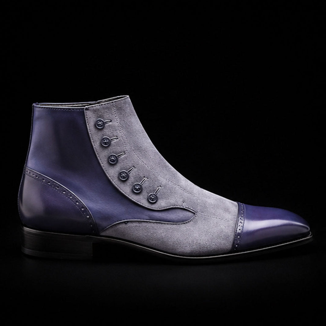 Viareggio Grey Patina Leather & Suede Button Boots