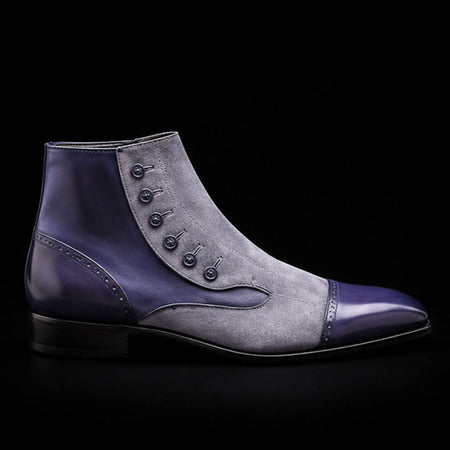 Viareggio Grey Patina Leather & Suede Button Boots