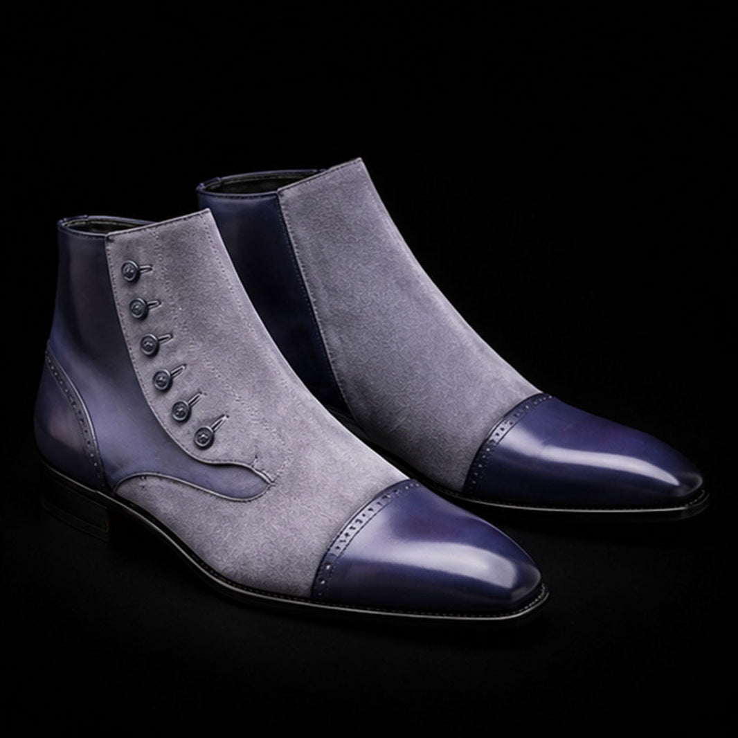 Viareggio Grey Patina Leather & Suede Button Boots