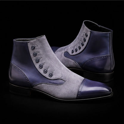 Viareggio Grey Patina Leather & Suede Button Boots