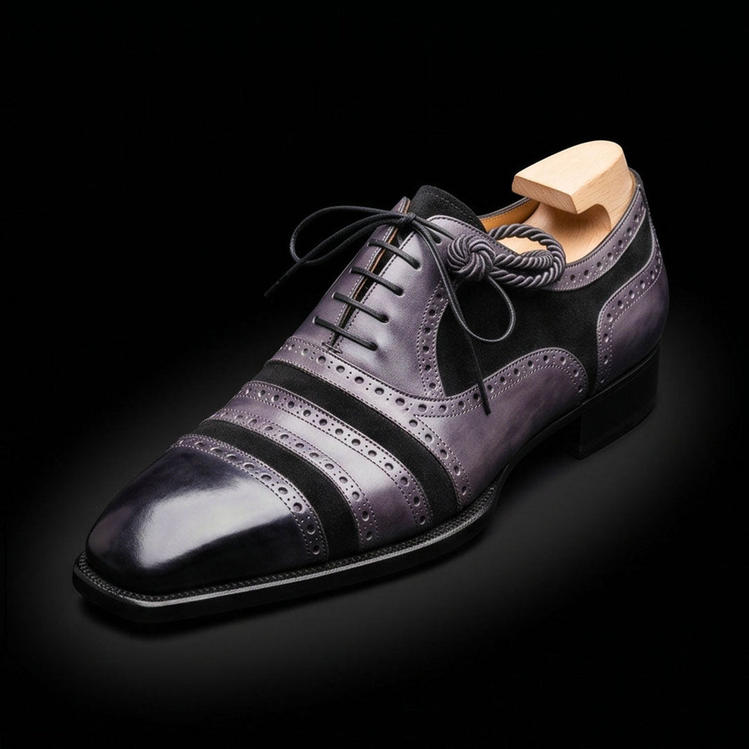 Conegliano Grey & Black Cap Toe Oxfords