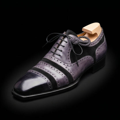 Conegliano Grey & Black Cap Toe Oxfords