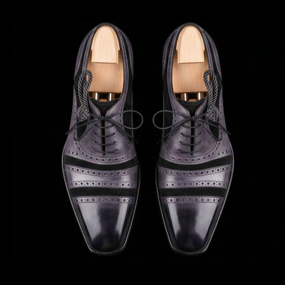 Conegliano Grey & Black Cap Toe Oxfords