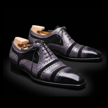 Conegliano Grey & Black Cap Toe Oxfords