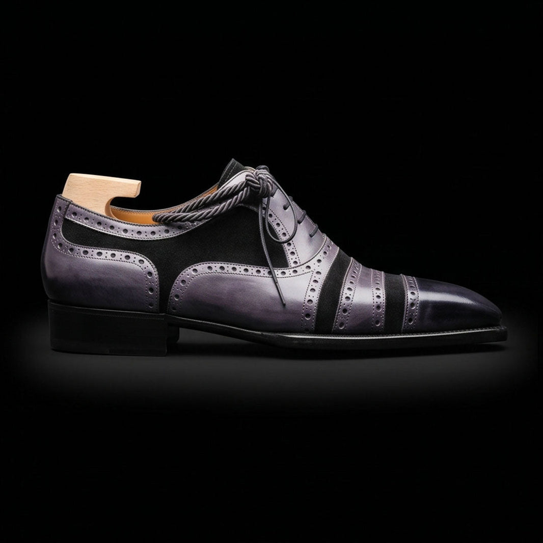 Conegliano Grey & Black Cap Toe Oxfords