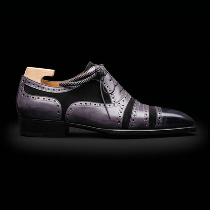 Conegliano Grey & Black Cap Toe Oxfords