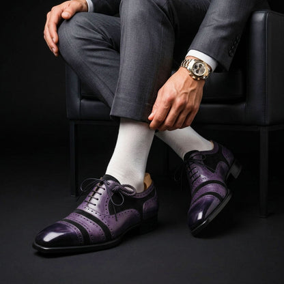 Conegliano Grey & Black Cap Toe Oxfords
