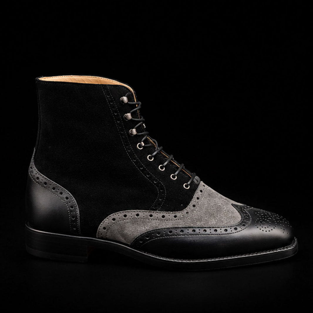 Soave Grey & Black Suede Leather Wingtip Boots