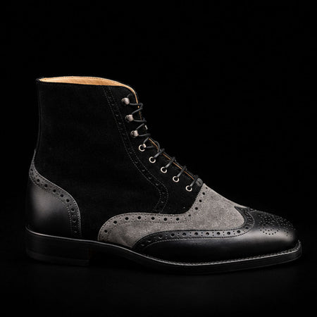 Soave Grey & Black Suede Leather Wingtip Boots