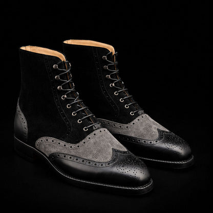 Soave Grey & Black Suede Leather Wingtip Boots