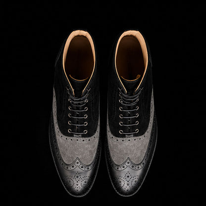Soave Grey & Black Suede Leather Wingtip Boots