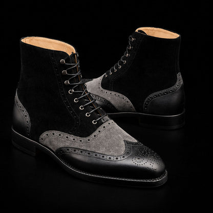 Soave Grey & Black Suede Leather Wingtip Boots