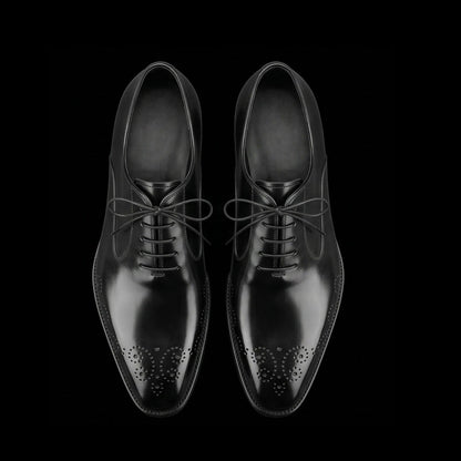 Livorno Black Leather Medallion Toe Shoes
