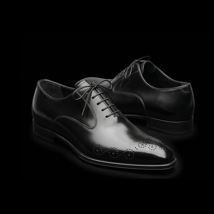 Livorno Black Leather Medallion Toe Shoes