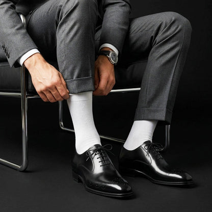 Livorno Black Leather Medallion Toe Shoes