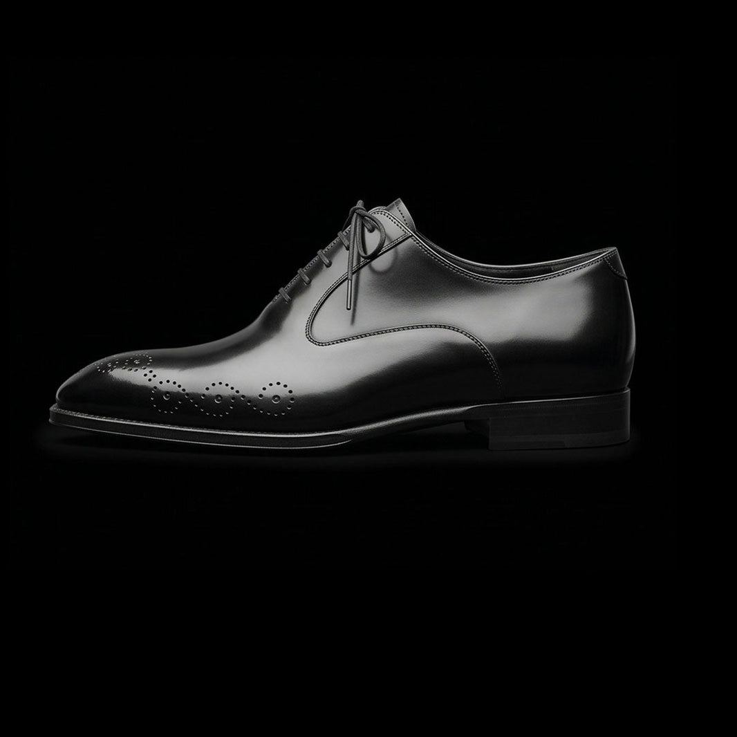 Livorno Black Leather Medallion Toe Shoes