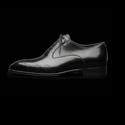 Livorno Black Leather Medallion Toe Shoes