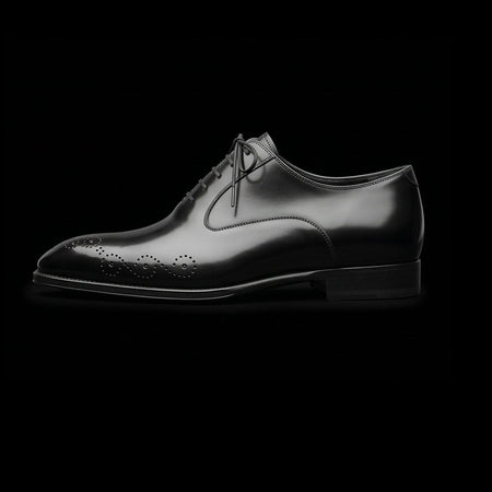 Livorno Black Leather Medallion Toe Shoes