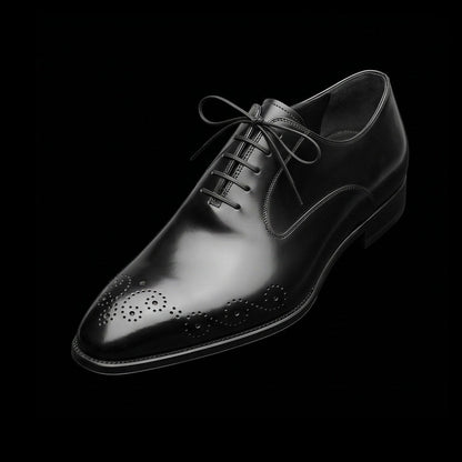 Livorno Black Leather Medallion Toe Shoes