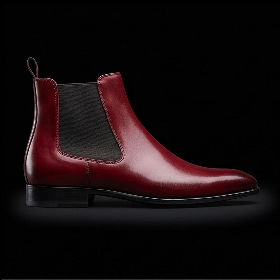 Rieti Luxury Ox-Blood Leather Ankle High Chelsea Boots