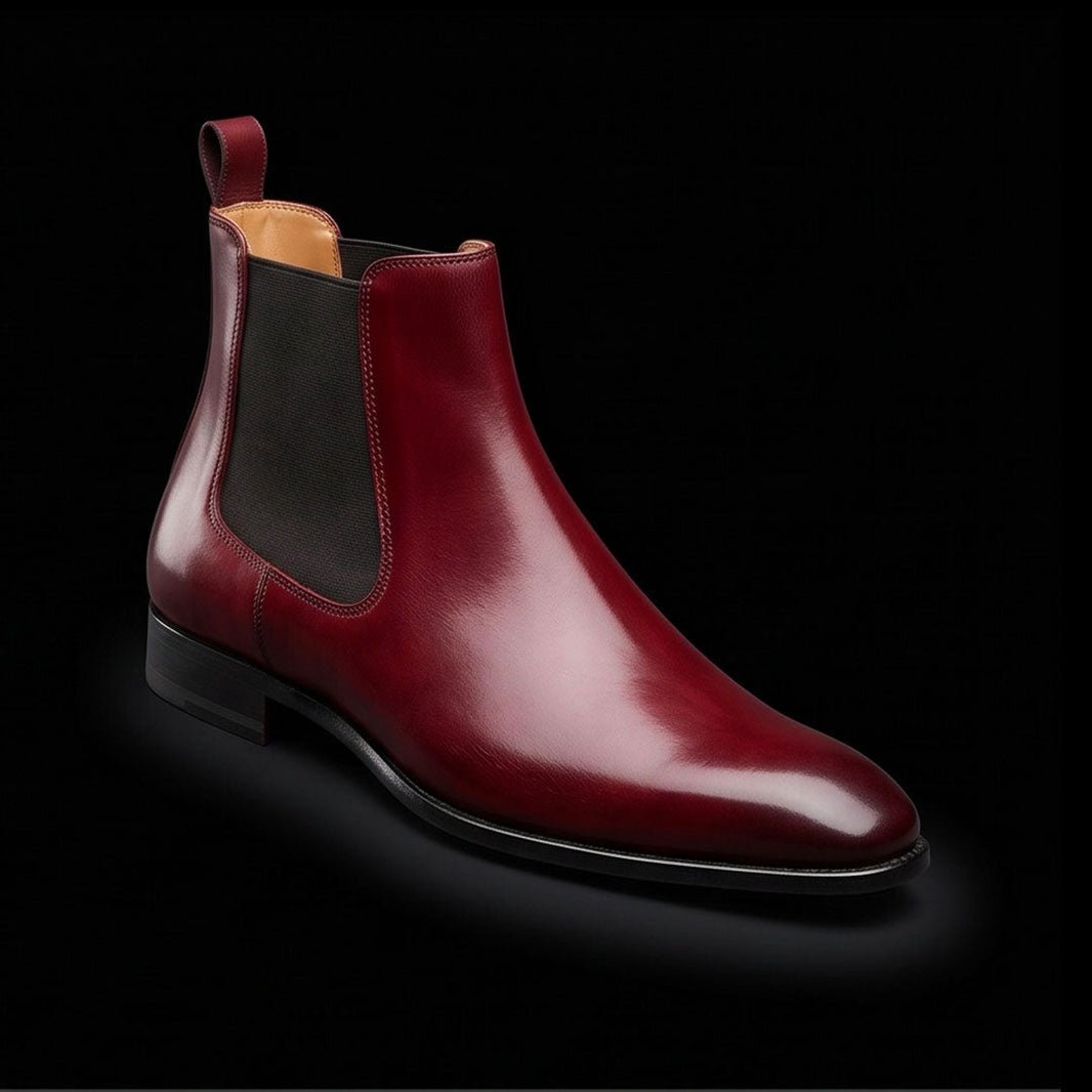 Rieti Luxury Ox-Blood Leather Ankle High Chelsea Boots