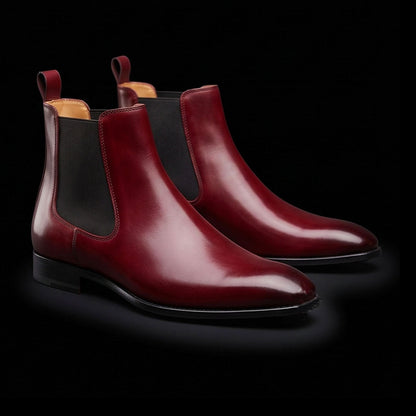 Rieti Luxury Ox-Blood Leather Ankle High Chelsea Boots
