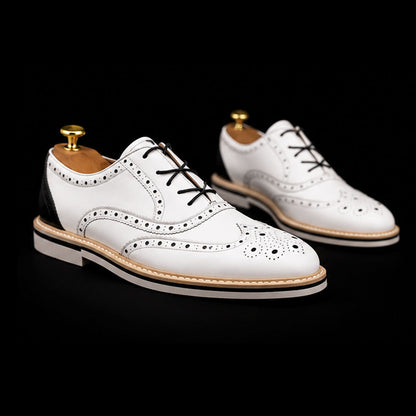 Massa Luxury White & Black  Leather Wingtip Oxford Shoes