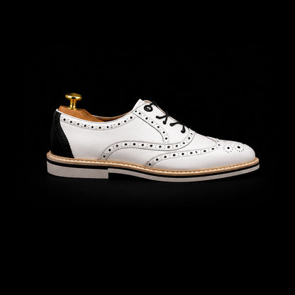 Massa Luxury White & Black  Leather Wingtip Oxford Shoes