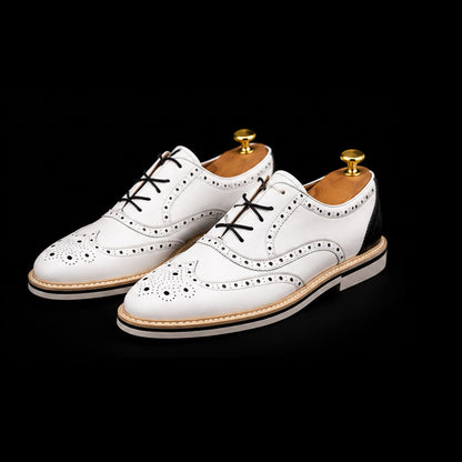 Massa Luxury White & Black  Leather Wingtip Oxford Shoes