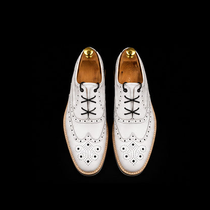 Massa Luxury White & Black  Leather Wingtip Oxford Shoes