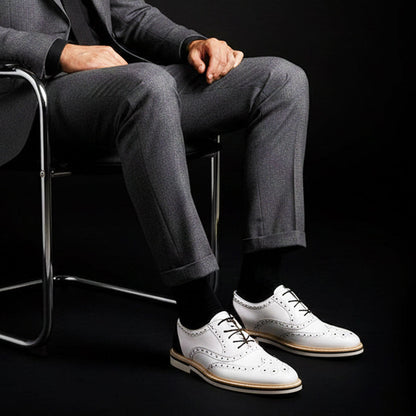 Massa Luxury White & Black  Leather Wingtip Oxford Shoes