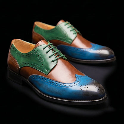 Trapani Multi Color Genuine Leather Wingtip Oxford Shoes