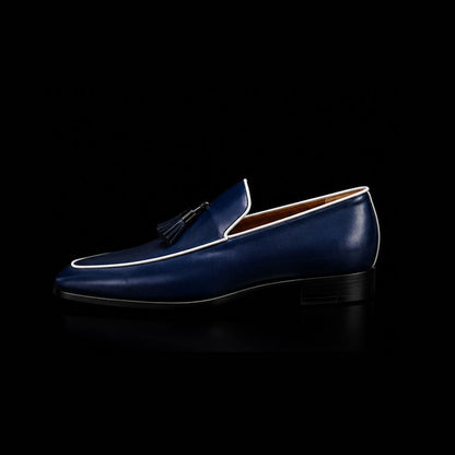 Aquila Navy Blue Leather Tasseled Moccasin Loafers