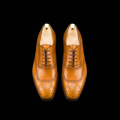 Caltanissetta Tan Brown Leather Formal Lace Up Oxford Shoes