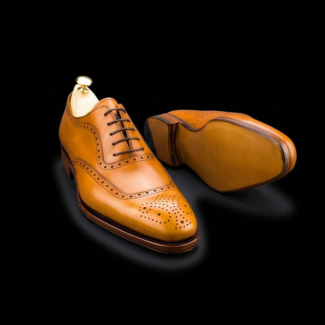 Caltanissetta Tan Brown Leather Formal Lace Up Oxford Shoes