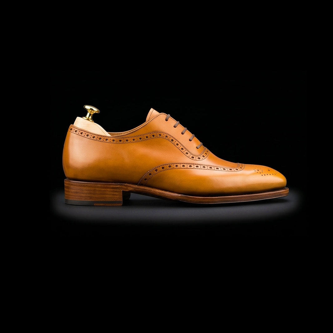 Caltanissetta Tan Brown Leather Formal Lace Up Oxford Shoes