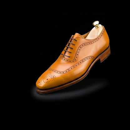 Caltanissetta Tan Brown Leather Formal Lace Up Oxford Shoes