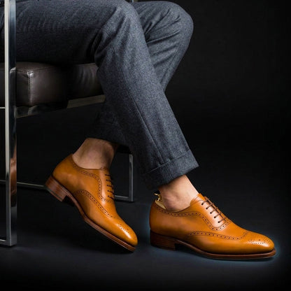 Caltanissetta Tan Brown Leather Formal Lace Up Oxford Shoes