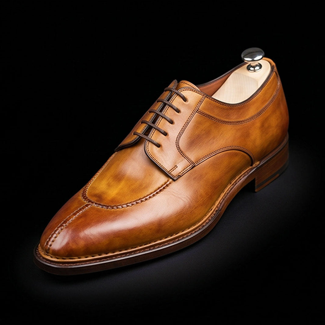 Seregno Tan Brown Leather Slip Toe Oxford Shoes